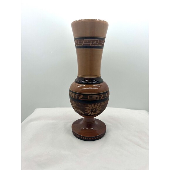 Wooden Etched Vase 10" x 3.5" Diameter LRC3-350 - Picture 3 of 5